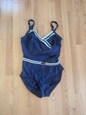 Panache Navy One-Piece Swimsuit with White Trim